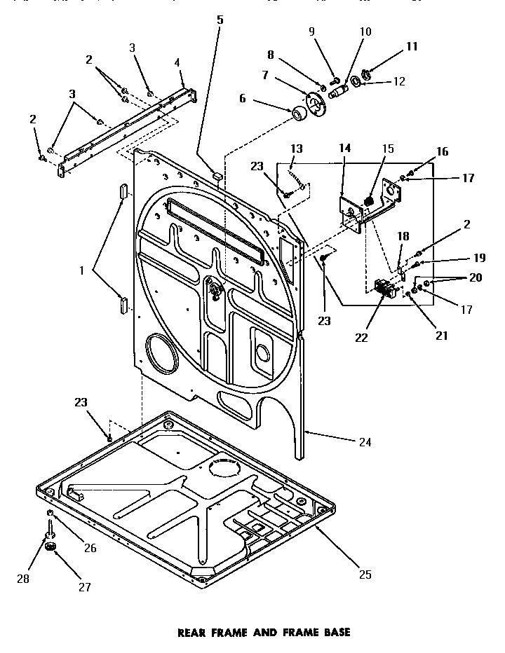 Speed Queen DE3791 rear frame & frame base diagram