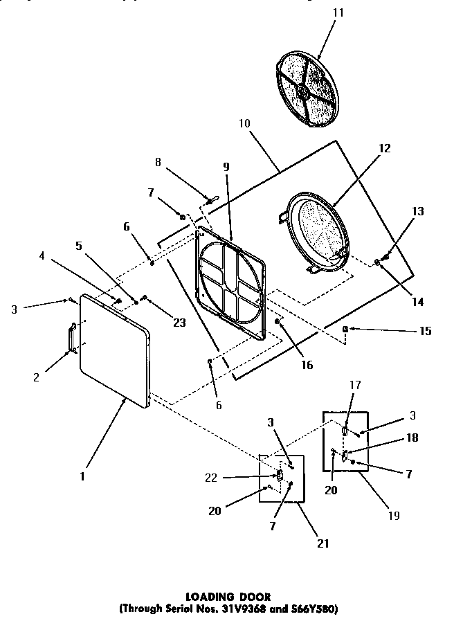 Speed Queen DG6270 loading door (through serial numbers 31v9368 and s66y580) diagram
