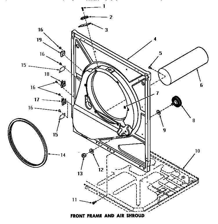 Speed Queen DG6270 front frame & air shroud diagram