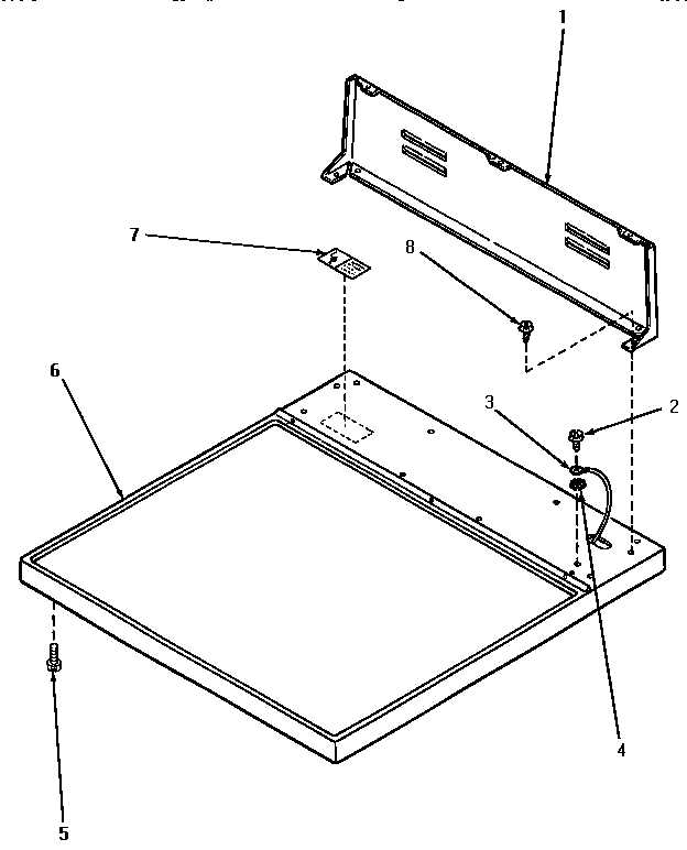 Speed Queen KE6533 cabinet top & control hood rear panel diagram