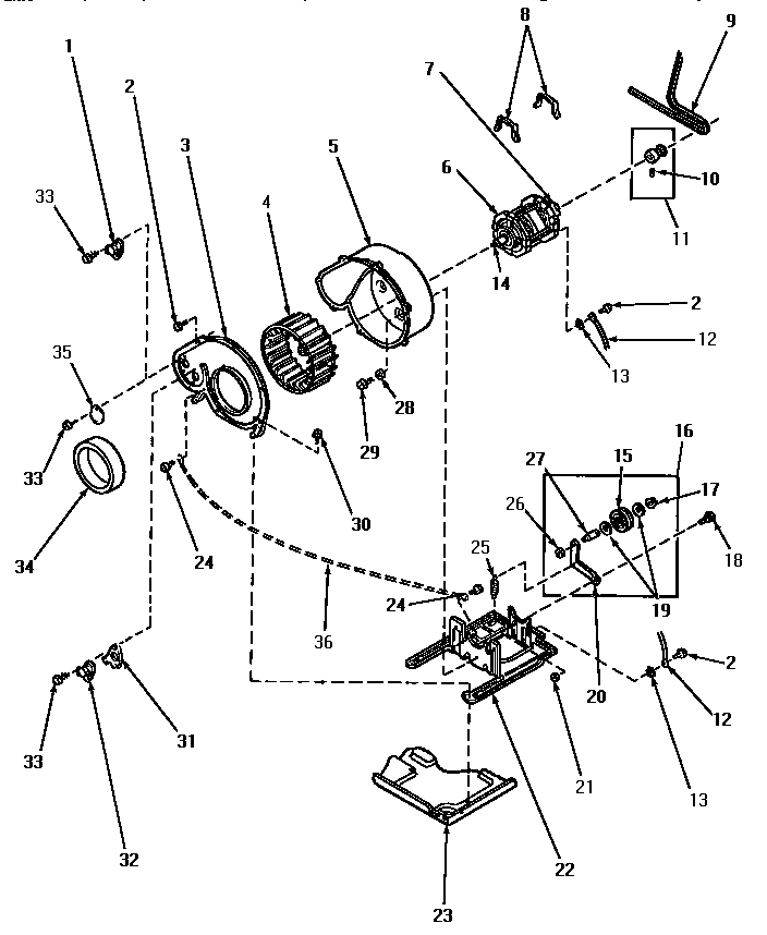 Speed Queen KE6533 motor, exhaust fan & belt diagram