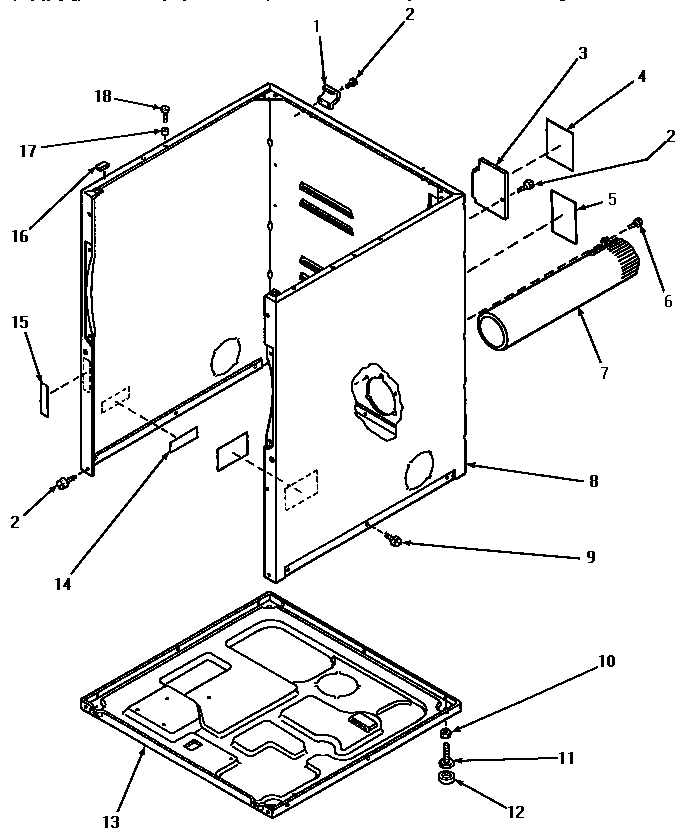Speed Queen KE6533 cabinet, exhaust duct & base diagram