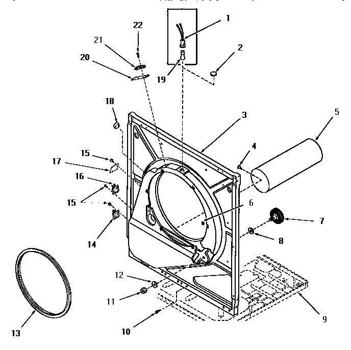 Speed Queen FE9171 front frame and air shroud diagram