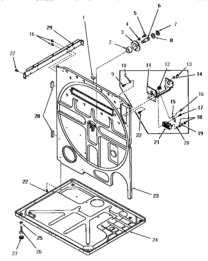 Speed Queen FE9171 rear frame and frame base diagram
