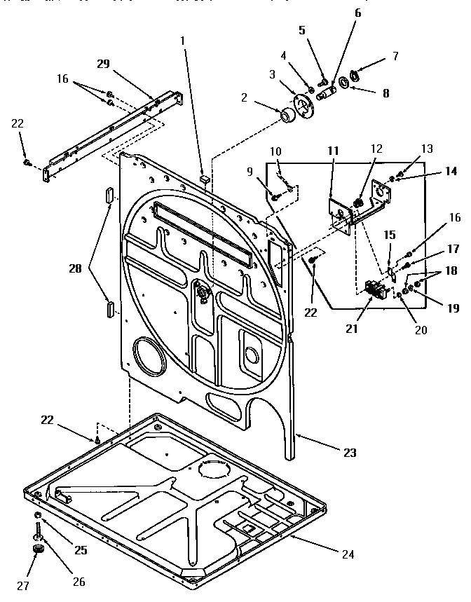 Speed Queen FE3850 rear frame and frame base diagram
