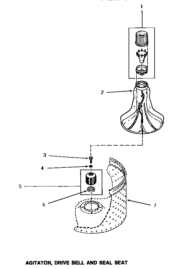 Speed Queen AA5420 agitator, drive bell & seal seat diagram