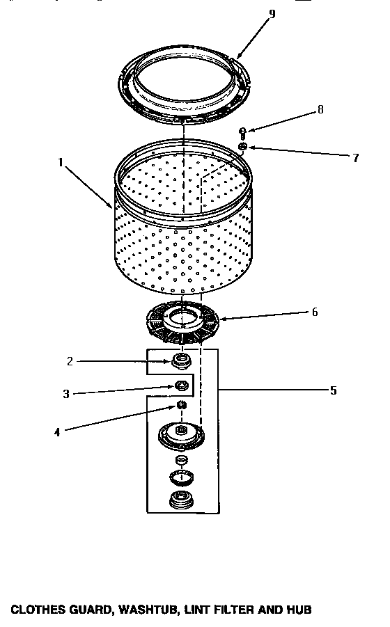 Speed Queen AA5420 clothes guard, washtub, lint filter & hub diagram
