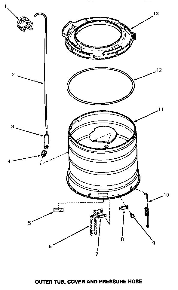 Speed Queen AA5420 outer tub, cover & pressure hose diagram