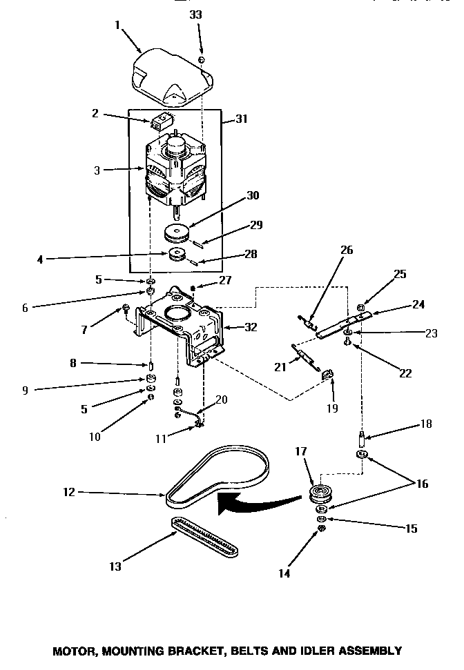 Speed Queen AA5420 motor, mounting bracket, belts & idler assembly diagram