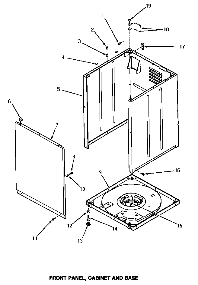 Speed Queen AA5420 front panel, cabinet & base diagram