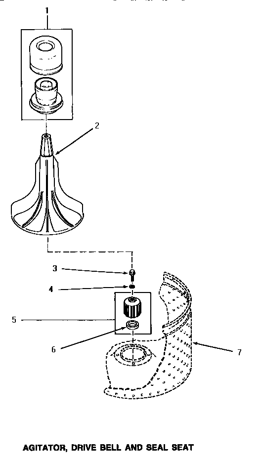 Speed Queen AA3410 agitator, drive bell & seal seat diagram