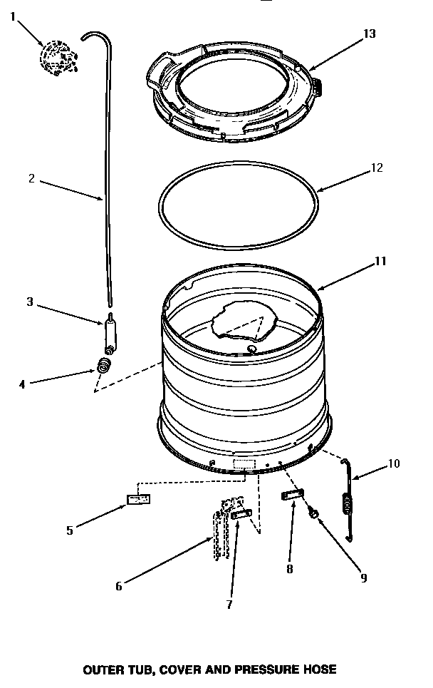Speed Queen AA3410 outer tub, cover & pressure hose diagram
