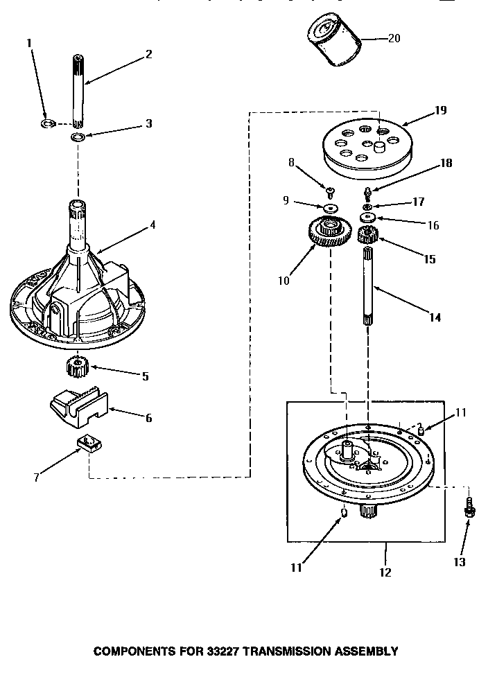 Speed Queen AA3410 33227 transmission assembly components diagram
