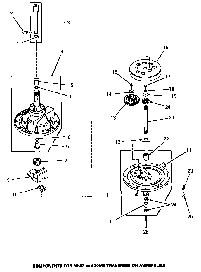 Speed Queen HA2620 30123 & 30946 transmission assemblies components diagram