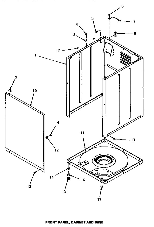 Speed Queen HA2620 front panel, cabinet & base diagram