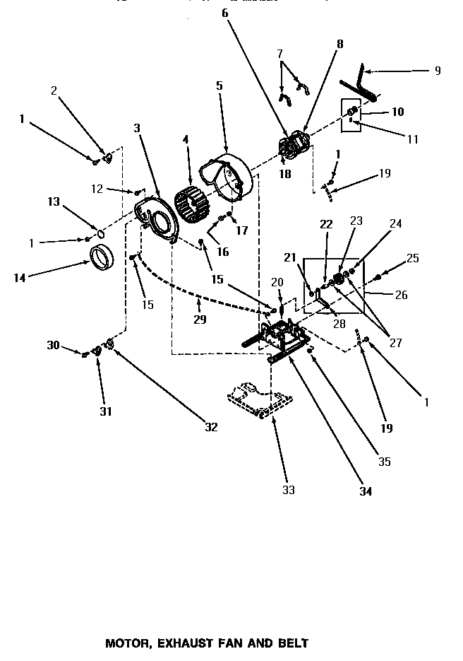 Speed Queen NG7319 motor, exhaust fan & belt diagram