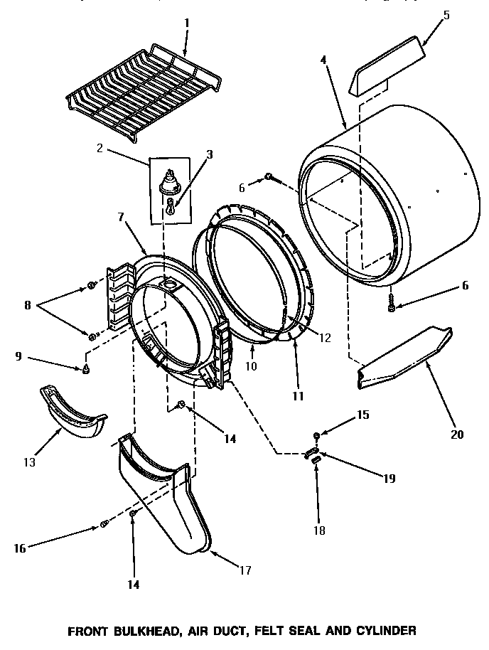 Speed Queen NG7319 front bulkhead, air duct, felt seal & cylinder diagram