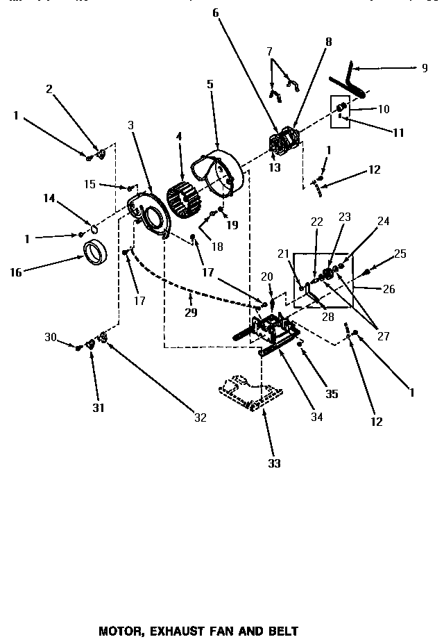 Speed Queen NE4513 motor, exhaust fan & belt diagram
