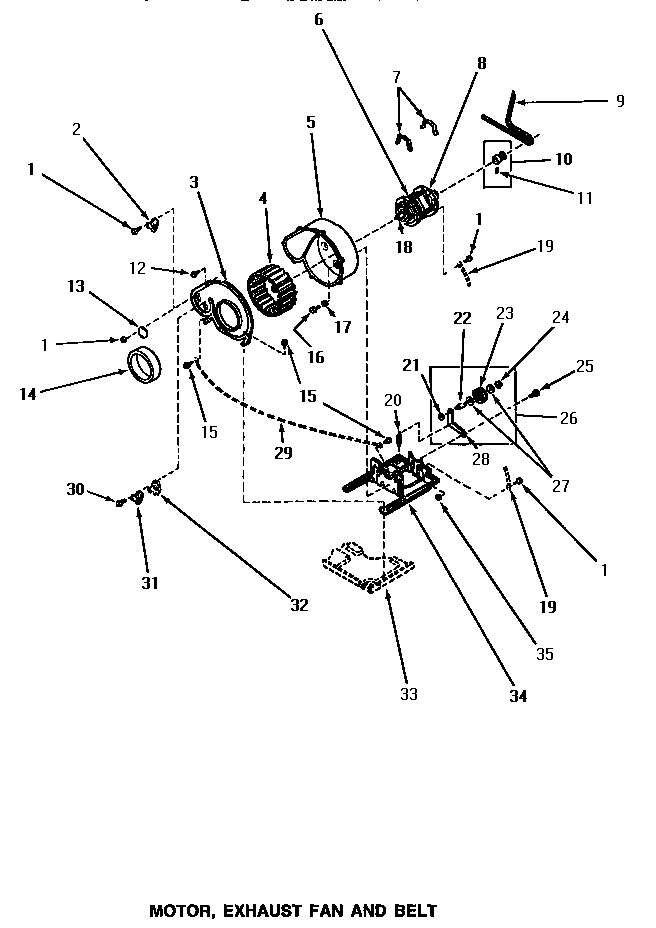 Speed Queen AG4119 motor, exhaust fan & belt diagram