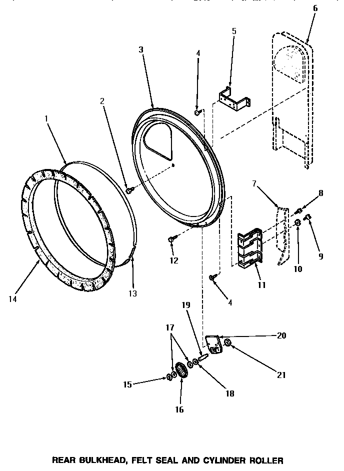 Speed Queen AG4119 rear bulkhead, felt seal & cylinder roller diagram