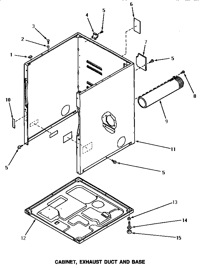 Speed Queen AG4119 cabinet, exhaust duct & base diagram