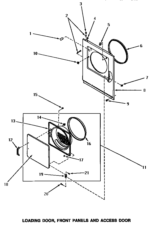 Speed Queen AE3213 loading door, front panels & access door diagram