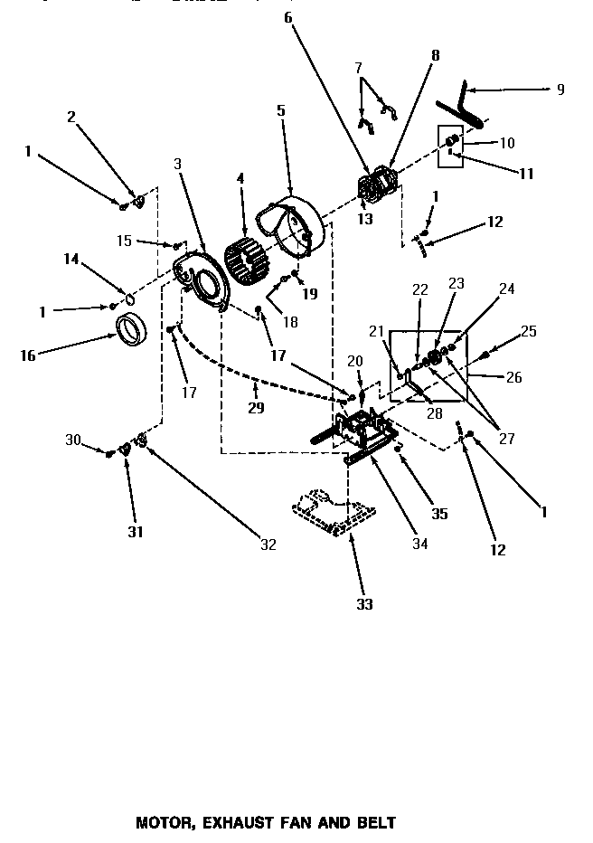 Speed Queen AE3213 motor, exhaust fan & belt diagram