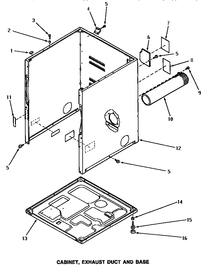 Speed Queen AE3213 cabinet, exhaust duct & base diagram