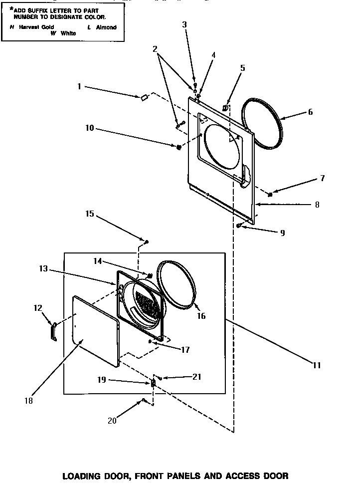 Speed Queen NE8333 loading door, front panels & access door diagram