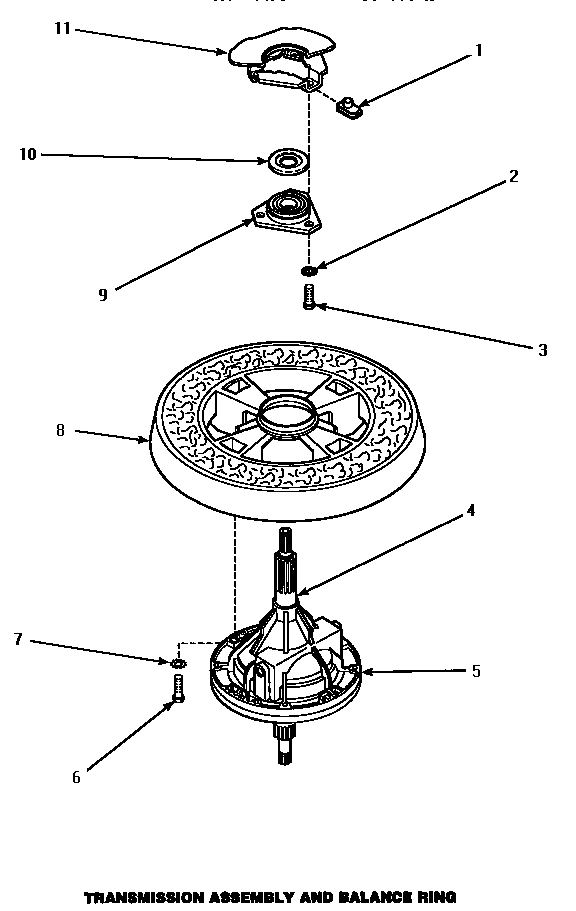 Speed Queen AWM592 transmission assembly & balance ring (awm492) (awm493) (awm592) (awm593l) (awm593w) diagram