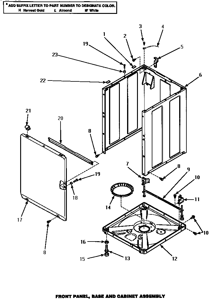 Speed Queen AWM592 front panel, base & cabinet assembly (awm492) (awm493) (awm592) (awm593l) (awm593w) diagram