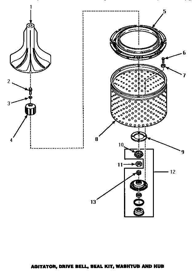 Speed Queen AWM290W agitator, drive bell, seal kit, washtub & hub (awm290l) (awm290w) diagram