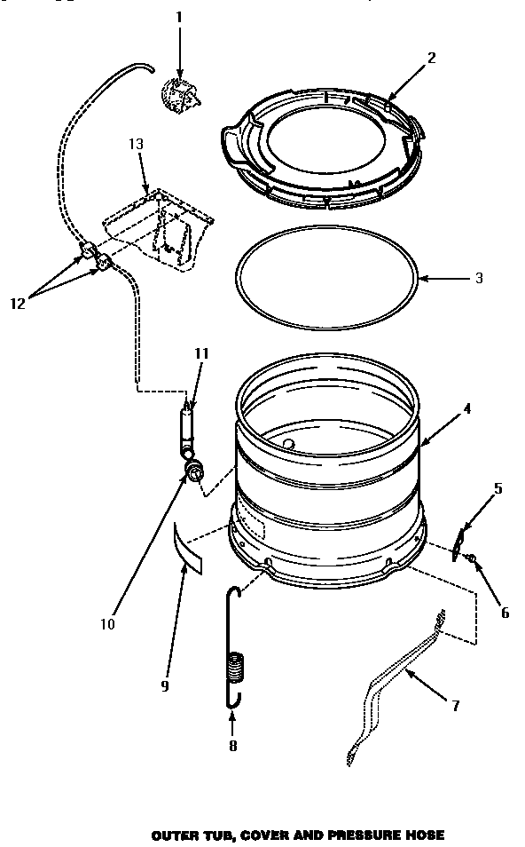 Speed Queen AWM290W outer tub, cover & pressure hose (awm290l) (awm290w) diagram