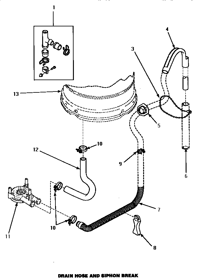 Speed Queen AWM290W drain hose & siphon break (awm290l) (awm290w) diagram