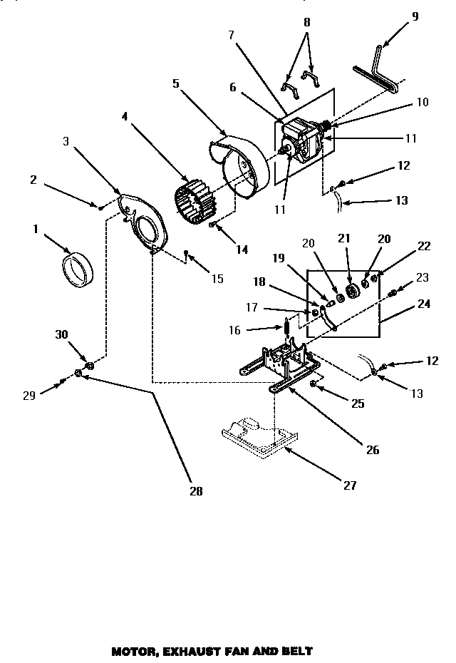 Speed Queen AGM379 motor, exhaust fan & belt (agm379) (agm399) (agm409l) (agm409w) (agm429w) diagram