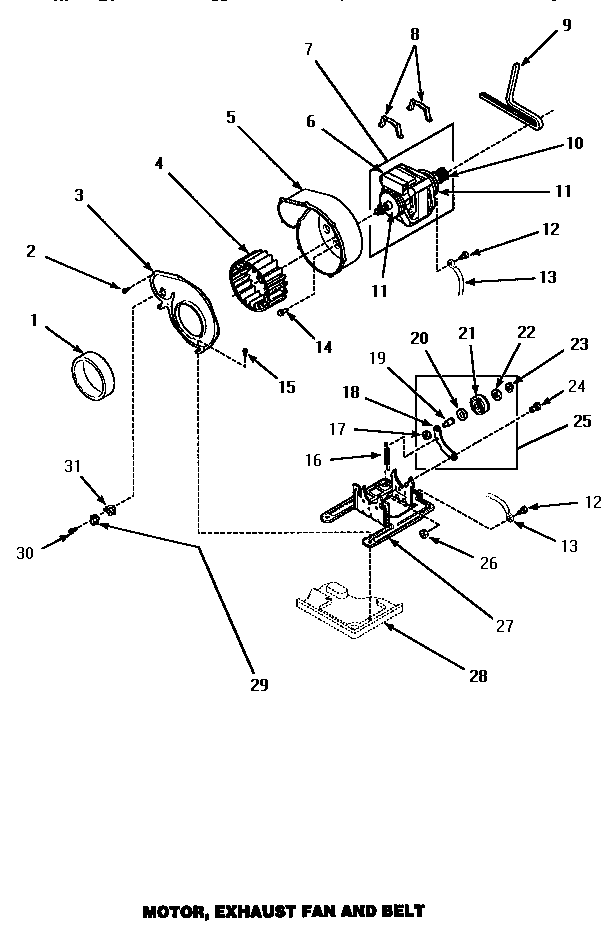 Speed Queen AEM477W motor, exhaust fan & belt (aem477w) (aem497l) (aem497w) diagram