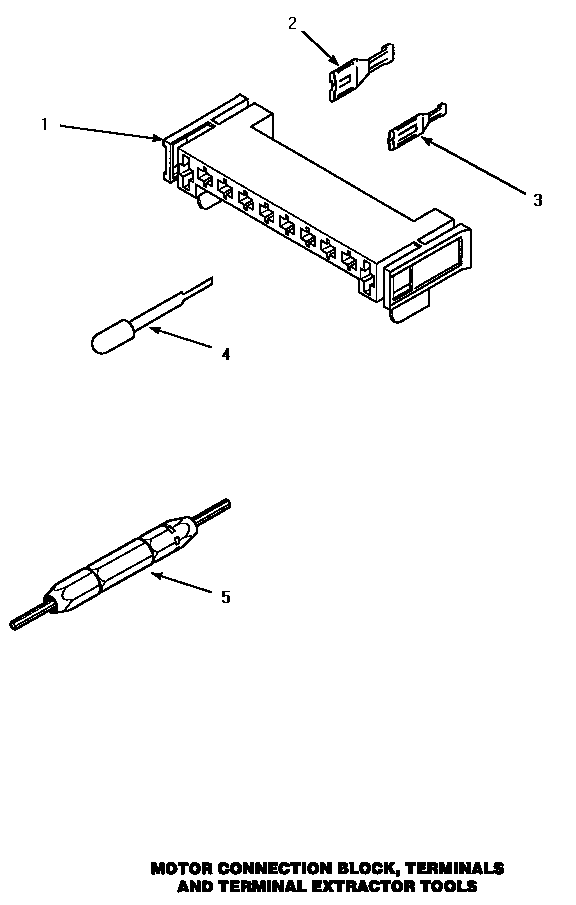 Speed Queen AEM477W motor connection block, terminals & terminal extractor tool (aem477w) (aem497l) (aem497w) diagram