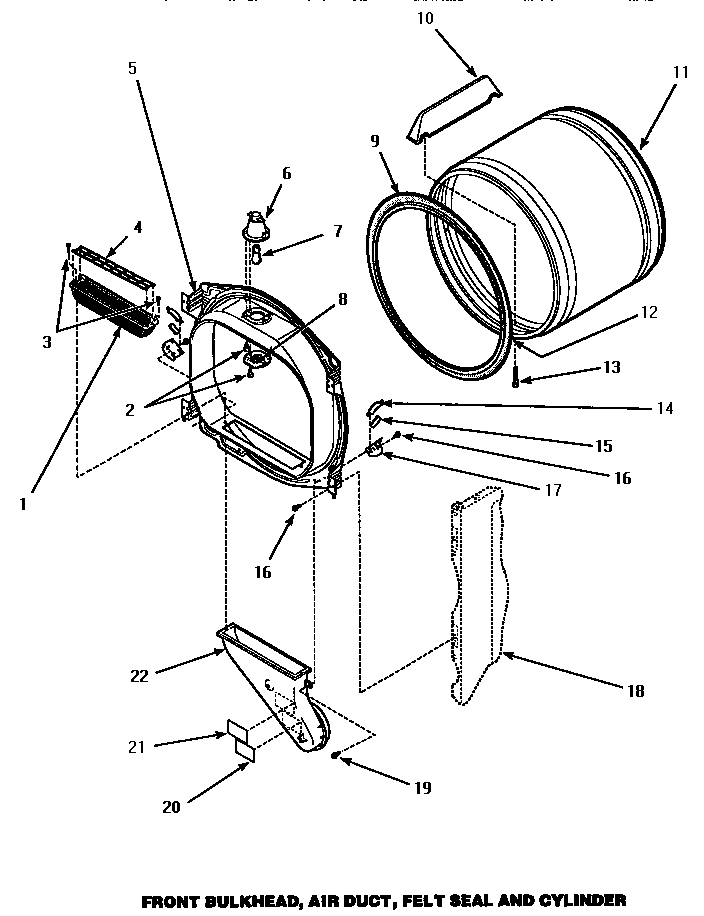 Speed Queen AEM677W front bulkhead, air duct, felt seal & cylinder (aem677w) (aem697l) (aem697w) diagram