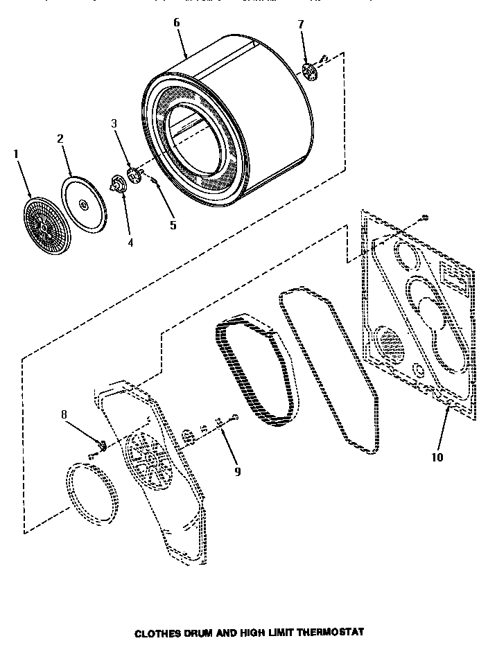Speed Queen ME8810 clothes drum & high limit thermostat diagram