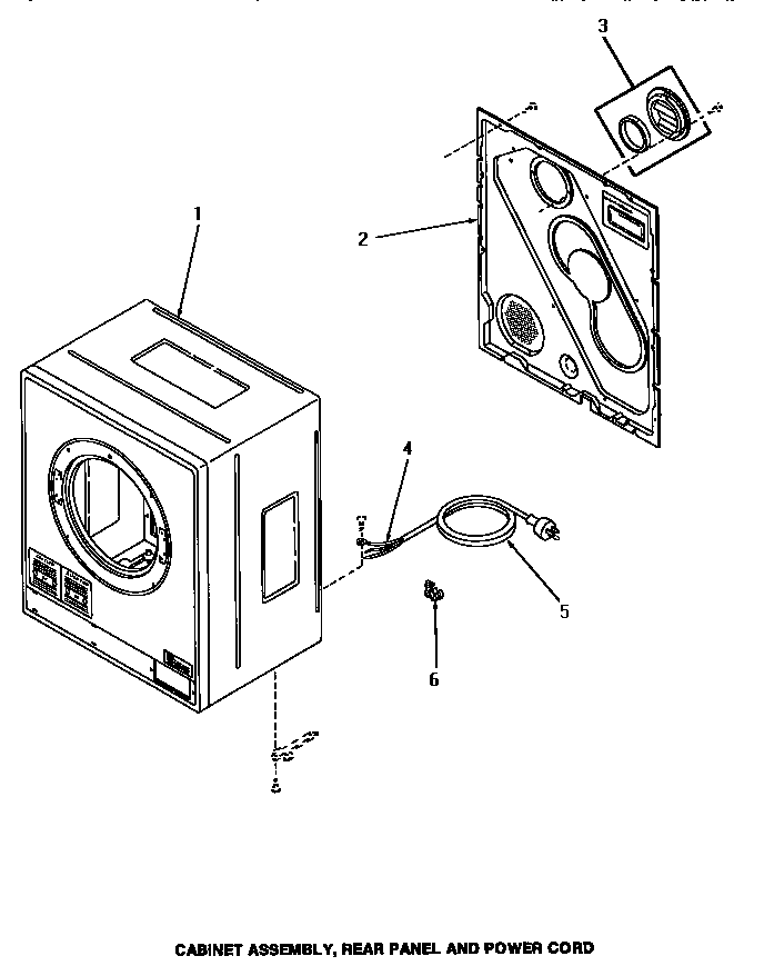 Speed Queen ME8810 cabinet assembly, rear panel & power cord diagram