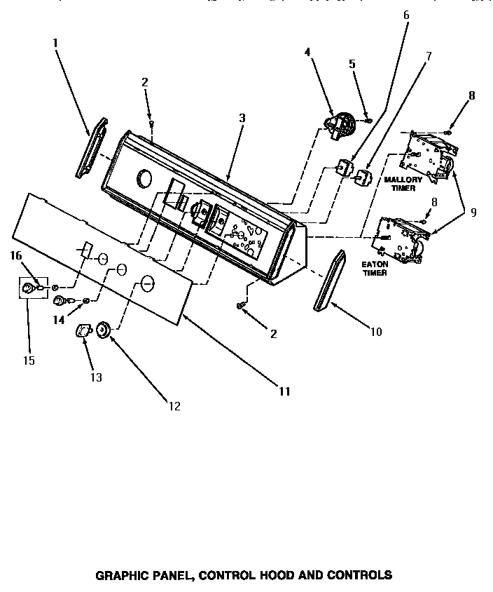 Speed Queen AA6121 graphic panel, control hood & controls diagram