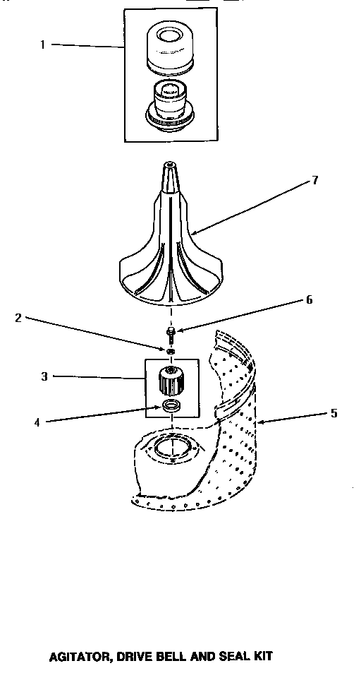 Speed Queen AA6121 agitator, drive bell & seal kit diagram