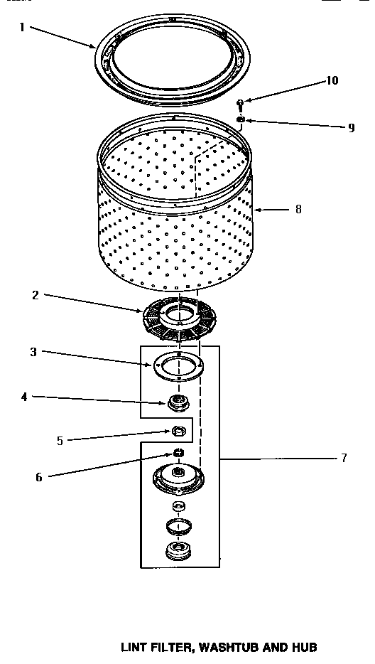 Speed Queen AA6121 lint filter, washtub & hub diagram