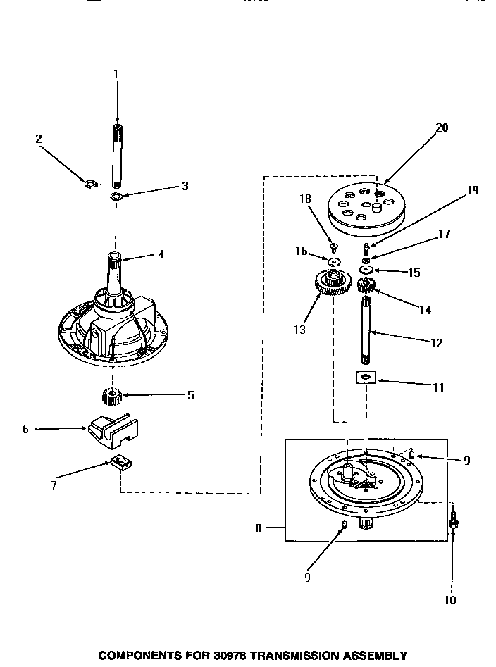 Speed Queen AA6121 30978 transmission assembly components diagram