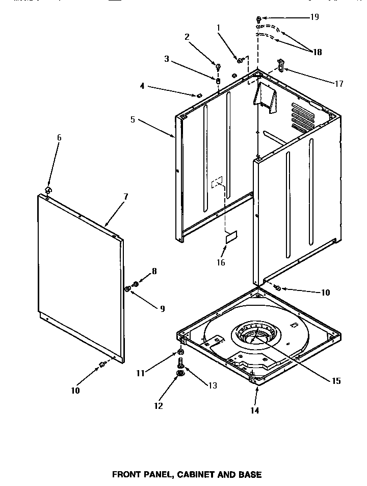 Speed Queen AA4110 front panel, cabinet & base diagram