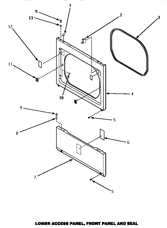 Amana LG1009W/P1177602WW lower access panel, front panel & seal diagram