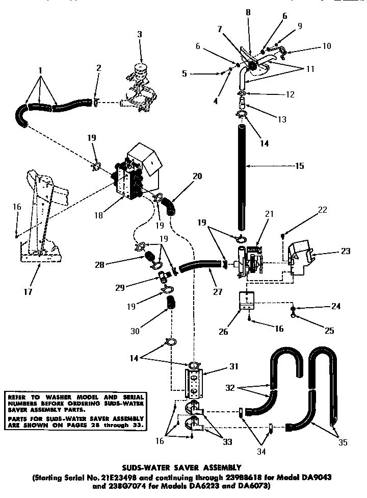 Speed Queen DA6223 suds-water saver assembly diagram