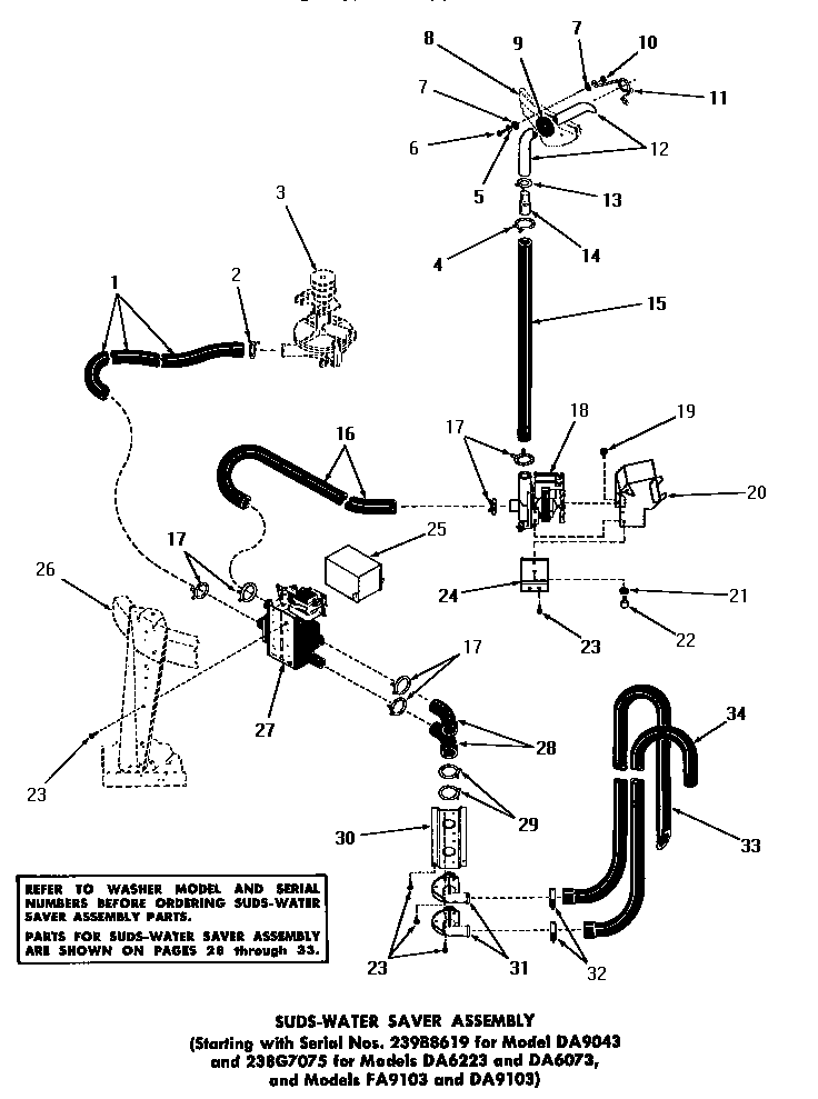 Speed Queen DA6223 suds-water saver assembly diagram