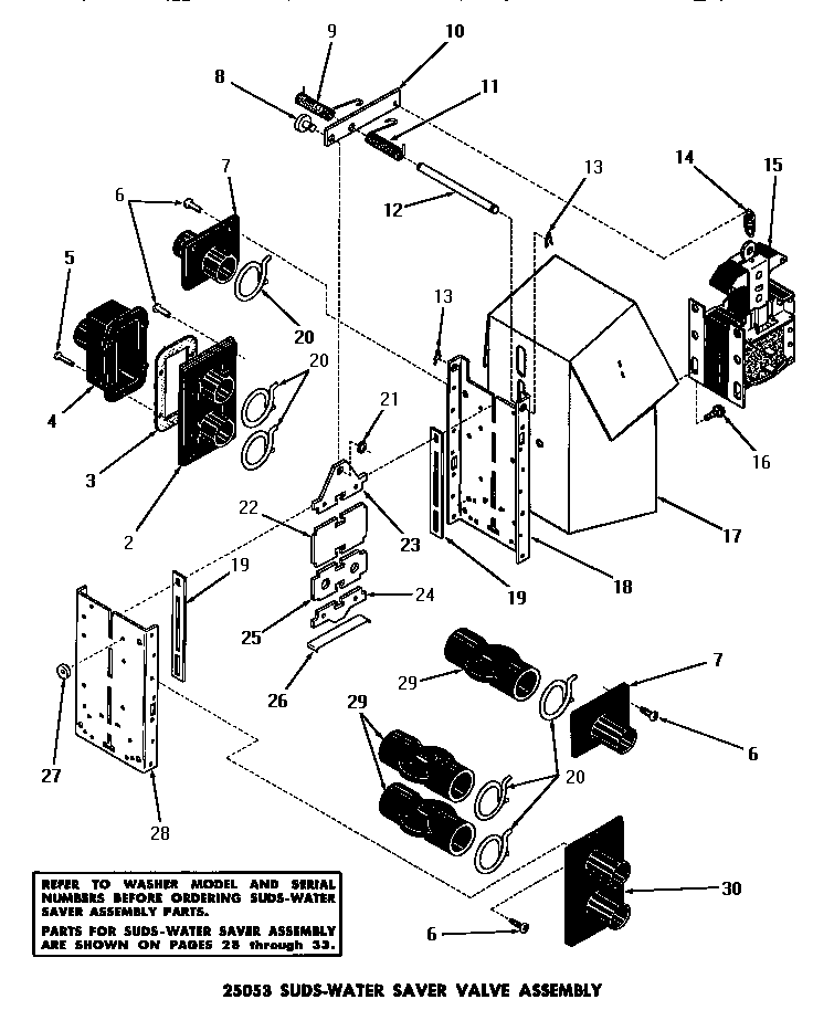 Speed Queen DA6223 25053 suds-water saver valve assembly diagram