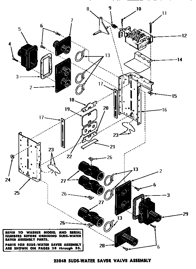 Speed Queen DA6223 23848 suds-water saver valve assembly diagram